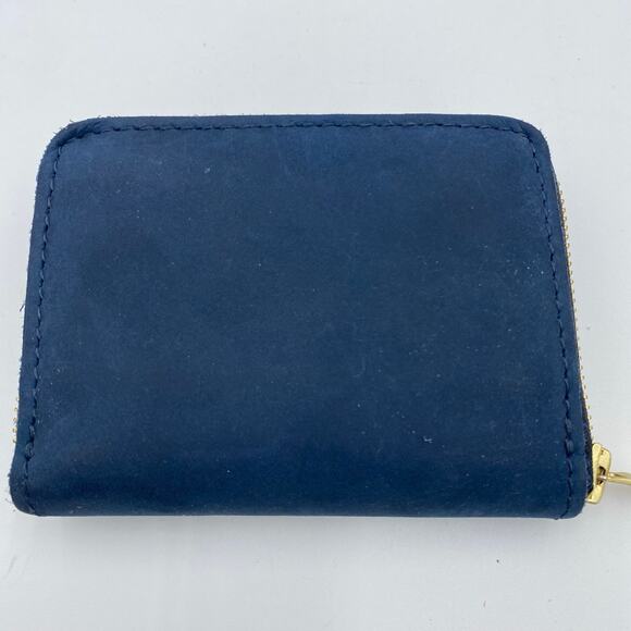 Portland Leather Goods Women’s Small Zip Wallet Blue Leather - Picture 5 of 6